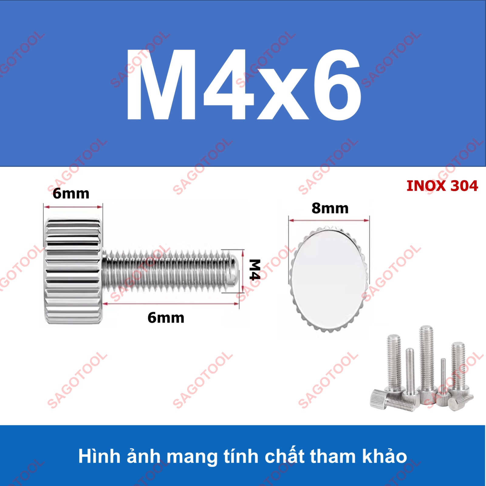 Bulong vặn tay ren ngoài đầu trụ Inox 304 M3 M4 M5 M6, Ốc vít vặn tay dài 6-30mm - Ảnh 11