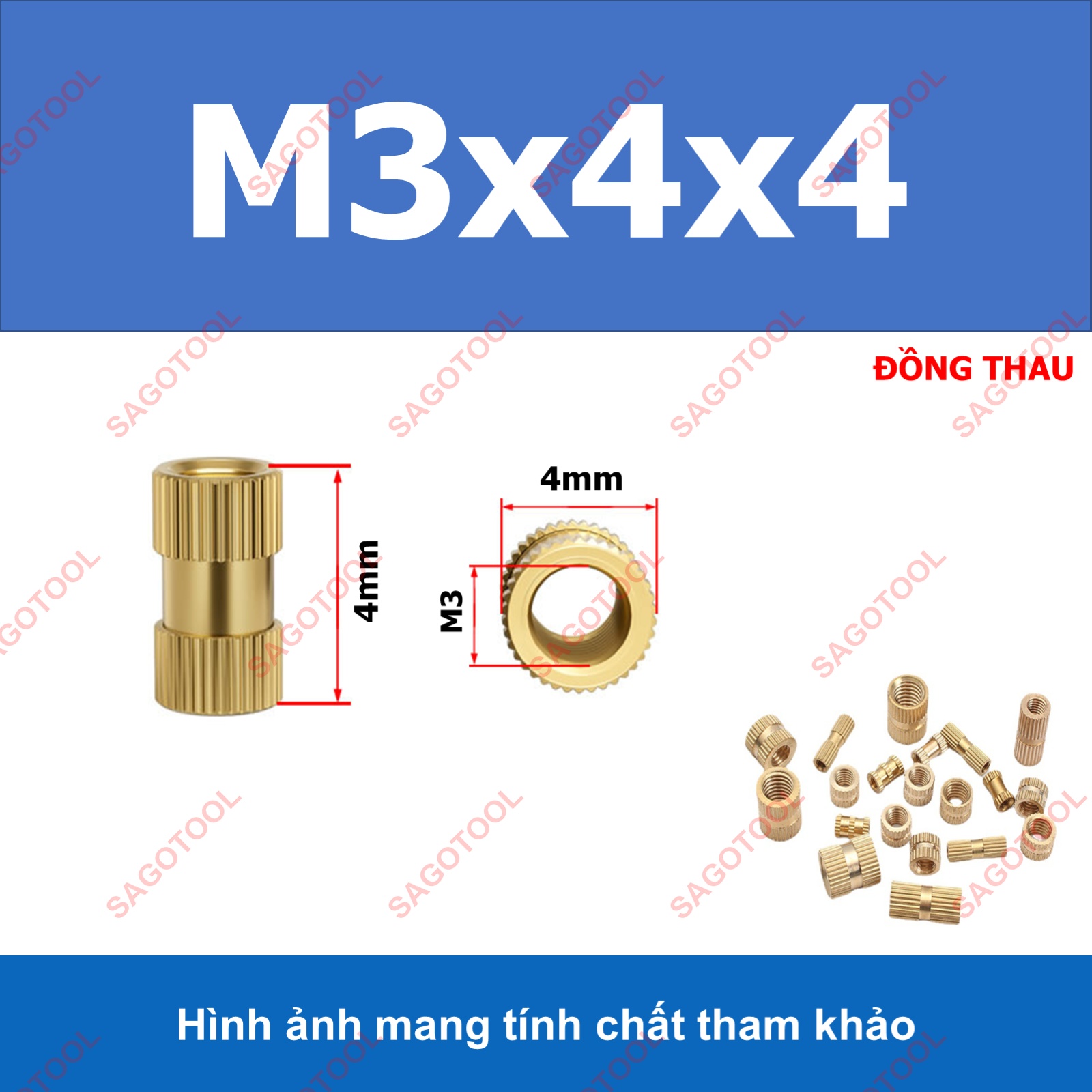 Đai ốc cấy nhựa bằng đồng thau M3 M4 M5 M6 dài 4mm 8mm - Ảnh 6