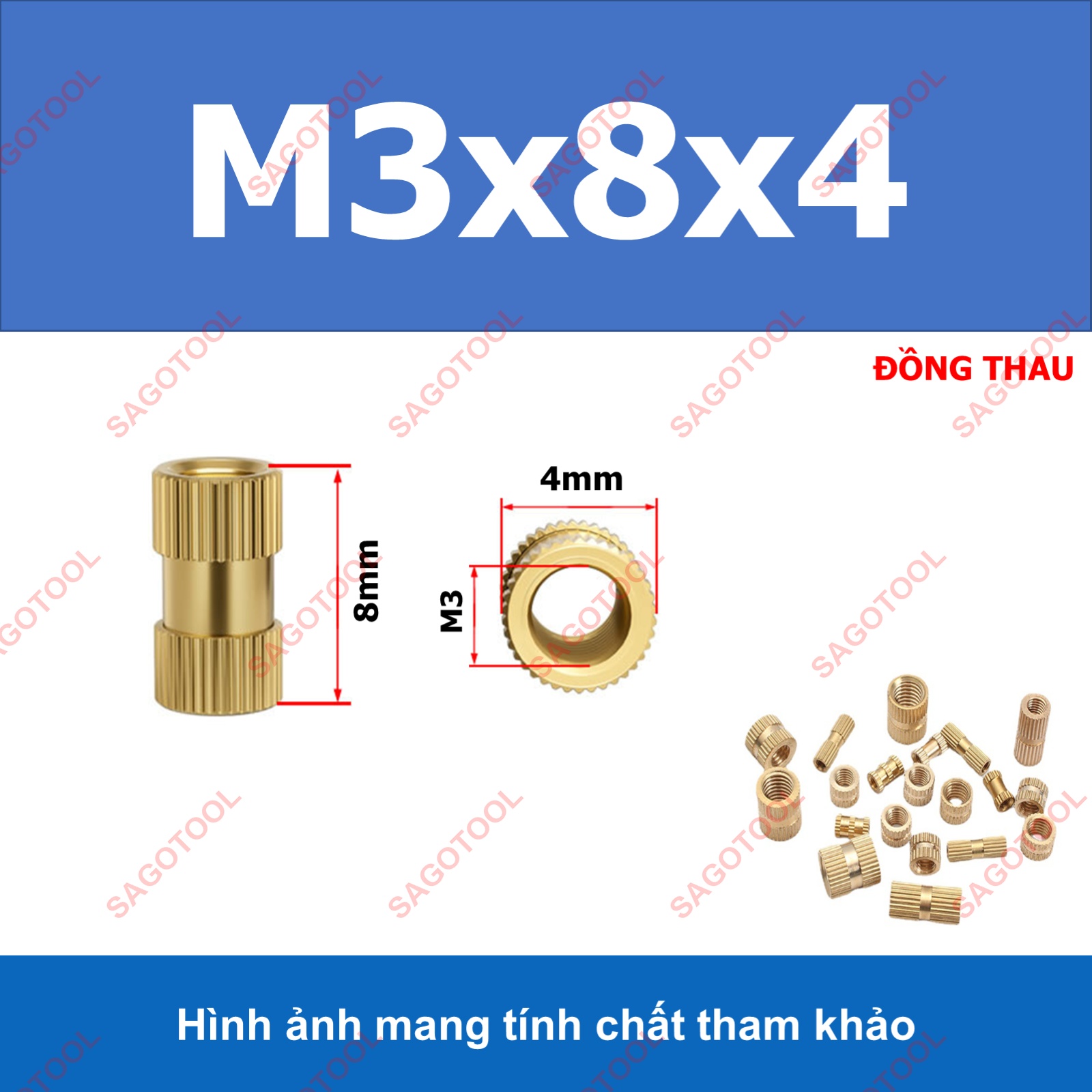 Đai ốc cấy nhựa bằng đồng thau M3 M4 M5 M6 dài 4mm 8mm - Ảnh 7