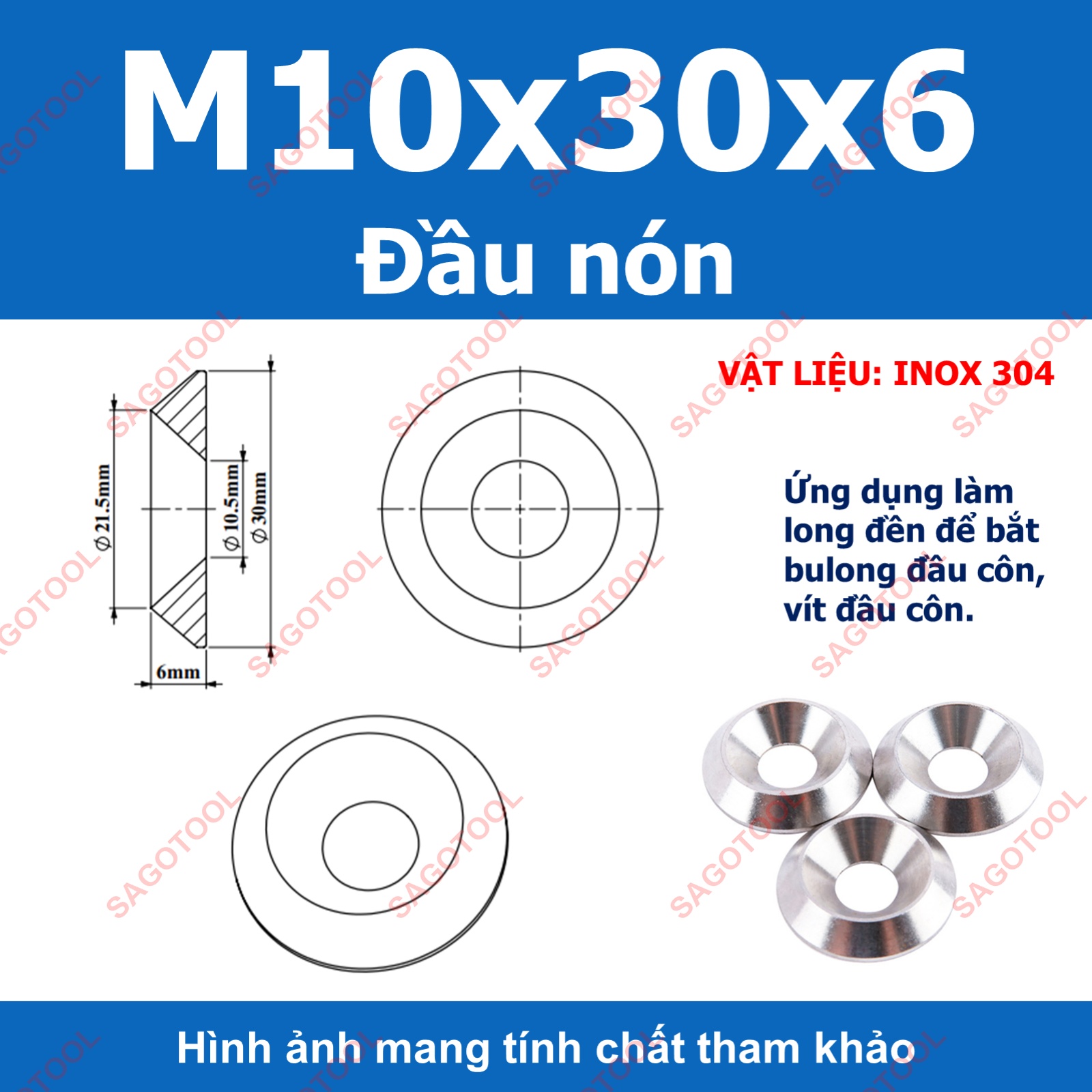 Vòng đệm hình nón inox 304, long đền chén âm đầu vít lỗ 3li -10li - Ảnh 17