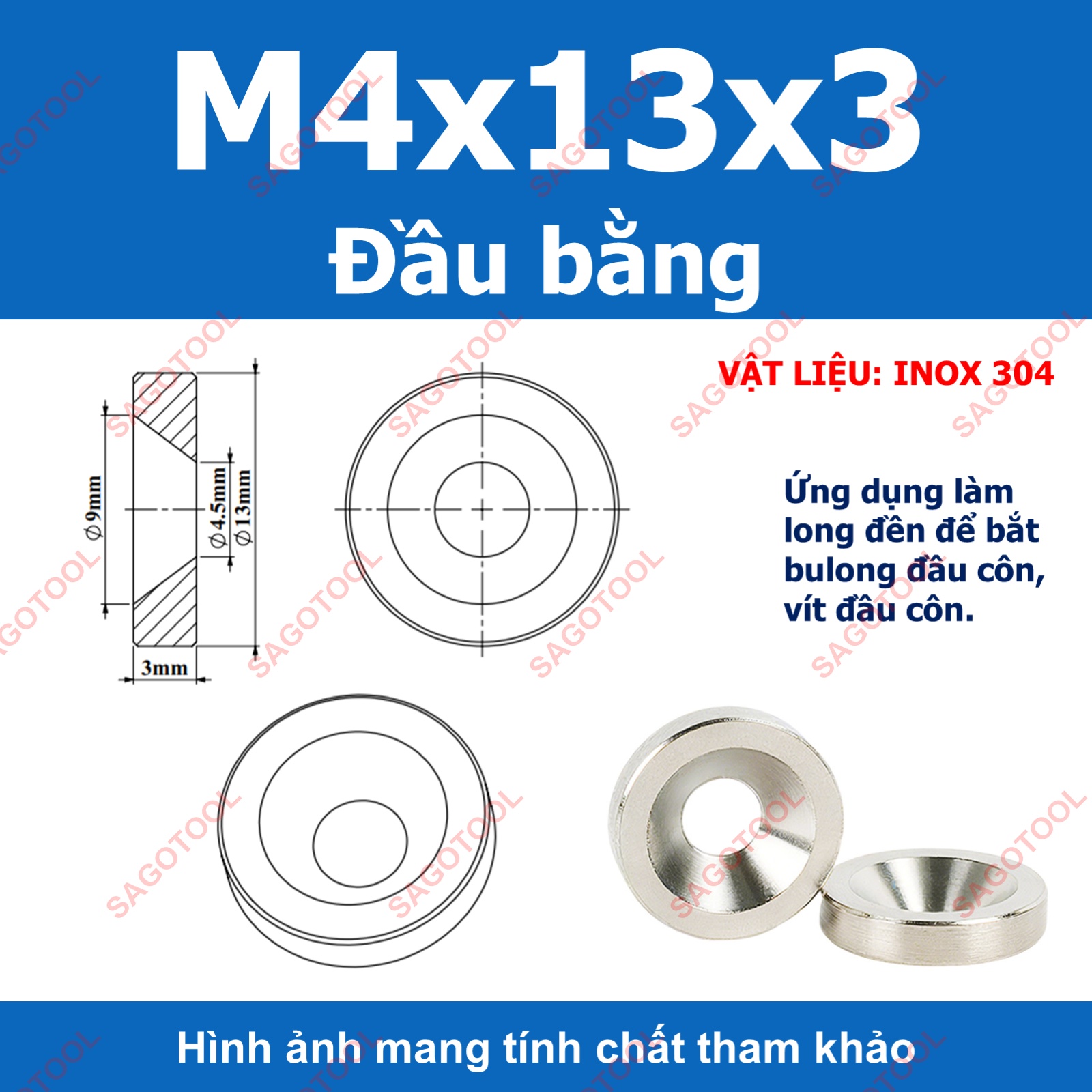 Vòng đệm hình nón inox 304, long đền chén âm đầu vít lỗ 3li -10li - Ảnh 8