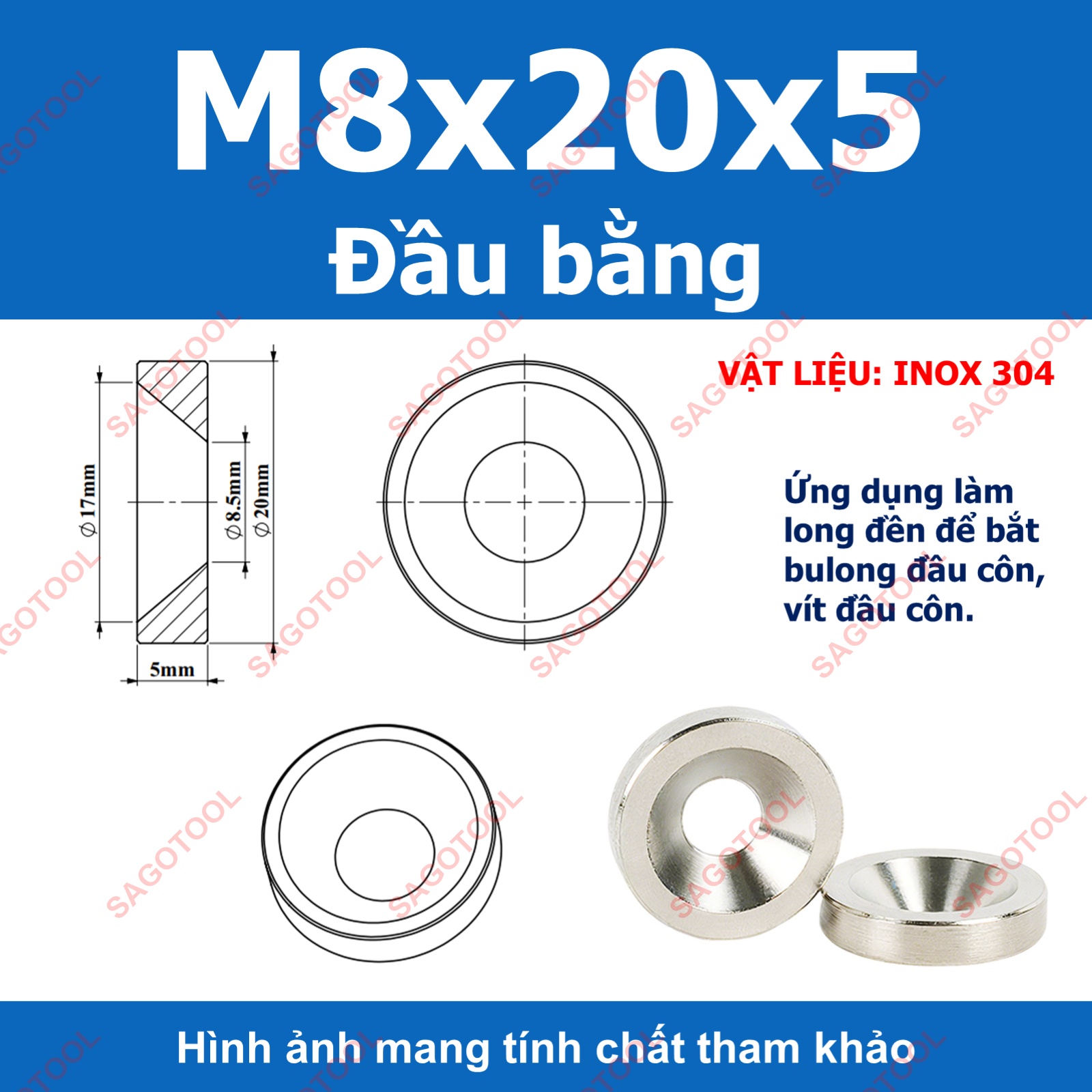 Vòng đệm hình nón inox 304, long đền chén âm đầu vít lỗ 3li -10li - Ảnh 14