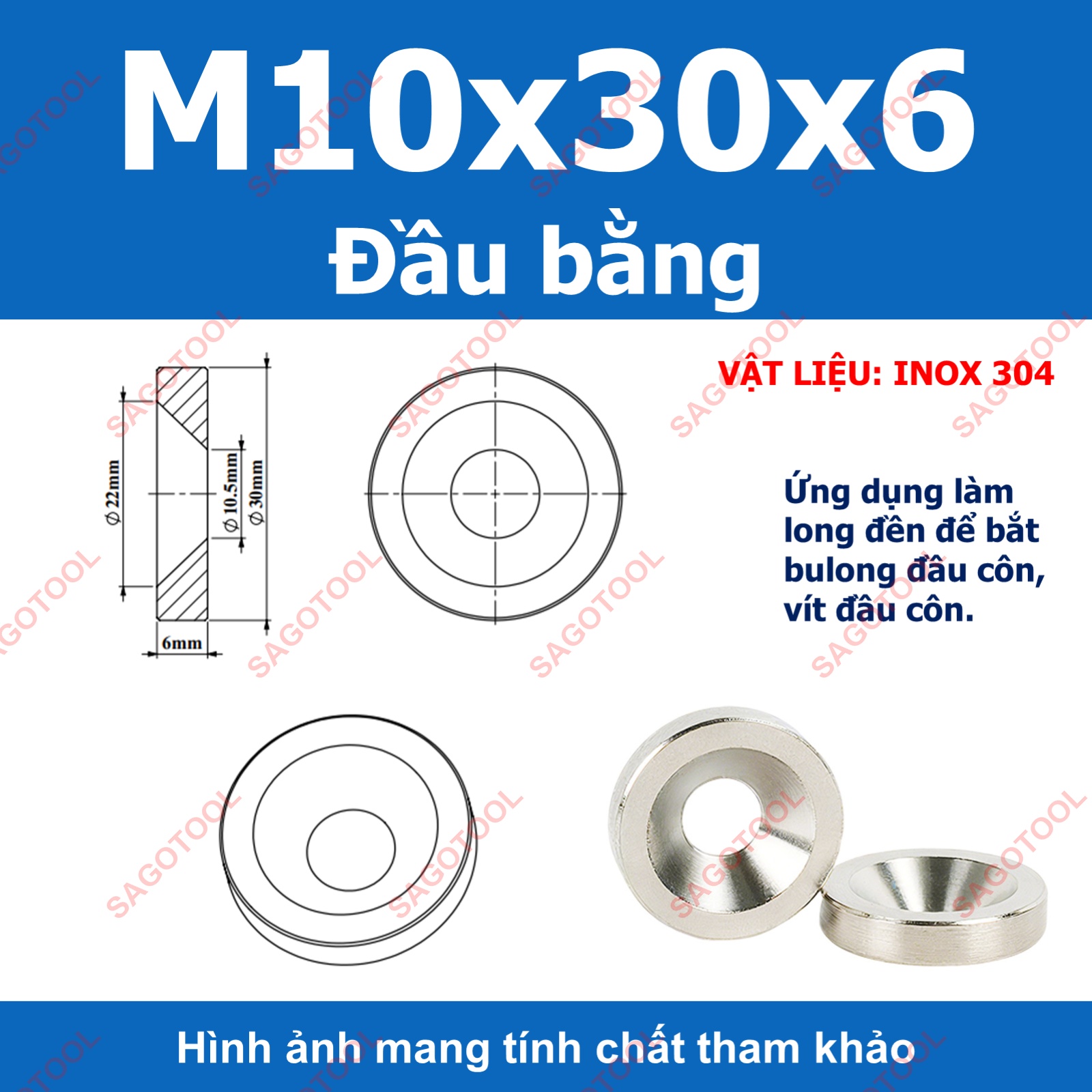 Vòng đệm hình nón inox 304, long đền chén âm đầu vít lỗ 3li -10li - Ảnh 16