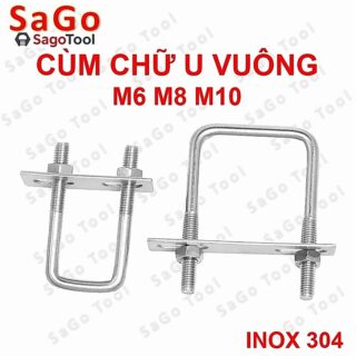 Cùm Chữ U Vuông Inox 304 M6 M8 M10 - Bulong Chữ U, Cùm Ống Đủ Kích Thước
