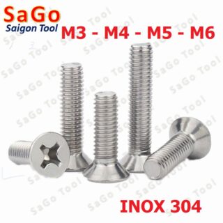 Ốc Vít inox pake đầu bằng INOX 304 M3 M4 M5 M6 Bu lông inox đầu bằng 10 con