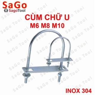 Cùm chữ U inox 304 - Cùm siết ống U-bolt ren M6 M8 M10 ống phi 14 - 76mm