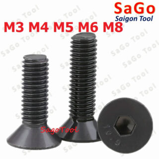Bulong lục giác đầu bằng Thép tôi đen cấp 10.9 Size M3 M4 M5 M6 M8
