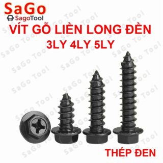 Vít pake liền long đền M3 M4 M5 - Vít răng thưa thép đen bắt gỗ, tắc kê nhựa