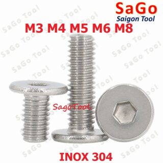 Ốc vít inox 304 đầu lục giác dẹp mỏng phẳng 3ly 4ly 5ly 6ly 8ly (10 con)