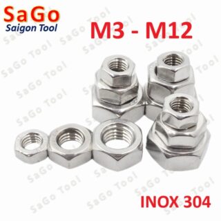 Đai Ốc, Tán Dẹp, Tán Ecu Inox 304 Dùng Cho Bulong M3, M4, M5, M6, M8, M10, M12 Loại Tốt 10con